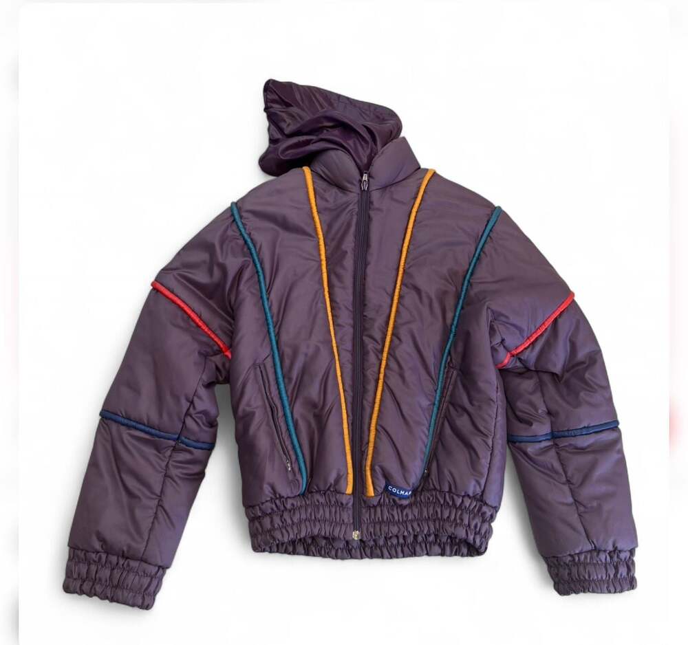 Vintage Colmar Purple Multi-Color Pipe Trim Ski Bomber Jacket with Hood